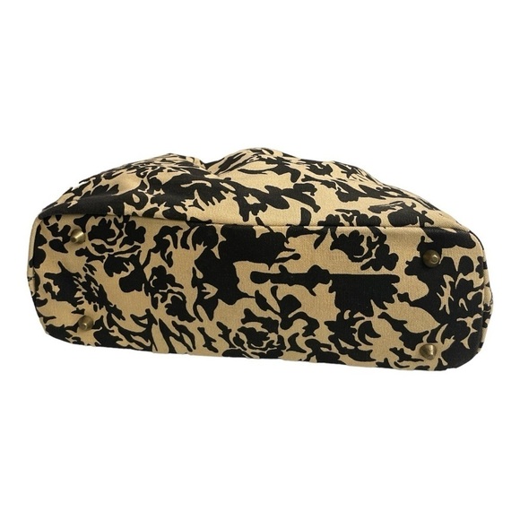Vintage Black & Tan Tropical Print Purse with Bamboo Handles Hand Bag - Picture 4 of 9